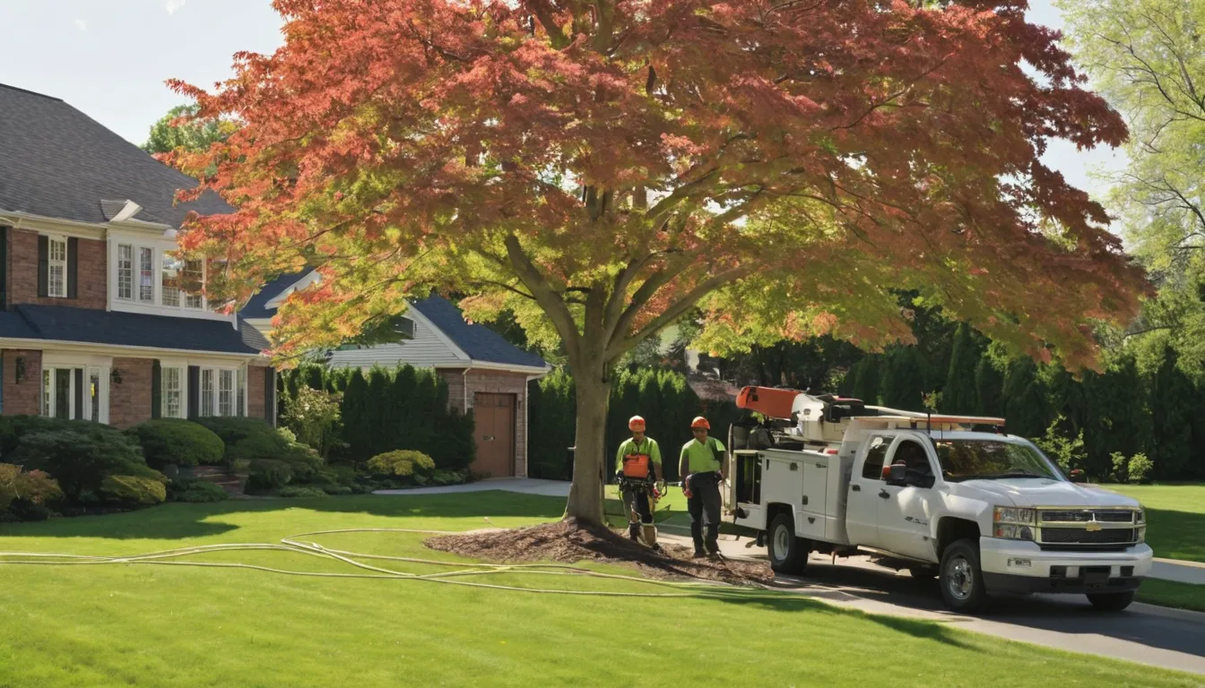 A local tree removal provider lowering a large tree limb safely beside a house near Bolingbrook